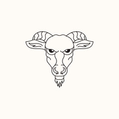 Goat Head Line Icon – Outline Vector Symbol and Logo Illustration