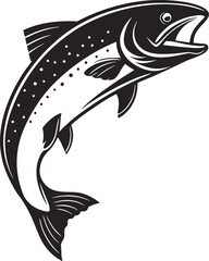 Jumping Salmon Fish Silhouette Design Illustration. Silhouette Design of a Jumping Salmon Fish. Salmon Fish Silhouette Artwork in Action. Dynamic Jumping Salmon Silhouette Design