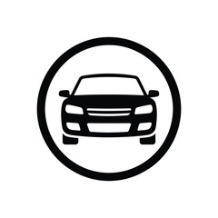 Obraz premium Black Car Icon Front View of Automobile Vehicle Within a Circular Element