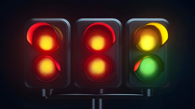 Traffic lights or stoplights with go light and caution light in vector icon