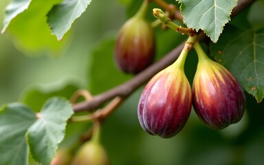 Fresh Figs on the Branch Ripe Sweet Juicy Fruit Organic Healthy Eating Summer Harvest Mediterranean Diet Delicious Taste Nature. High quality