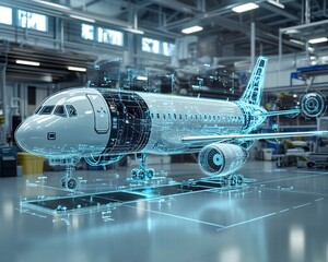 Fototapeta premium Digital transformation aviation with real time route optimization predictive maintenance and smart baggage tracking systems