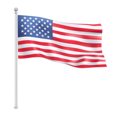 Obraz premium Image shows American flag waving on flagpole, featuring red and white stripes with blue field of white stars