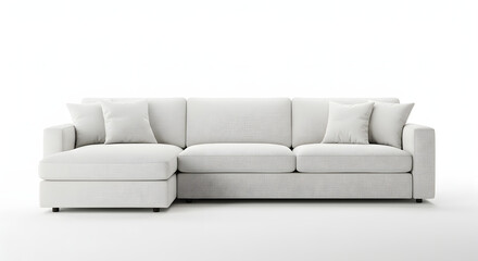 Modern White Sofa with Chaise Lounge PNG