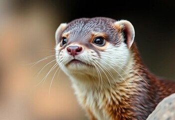 Fototapeta premium Adorable Asian small-clawed otter portrait, soft focus background, close, animal