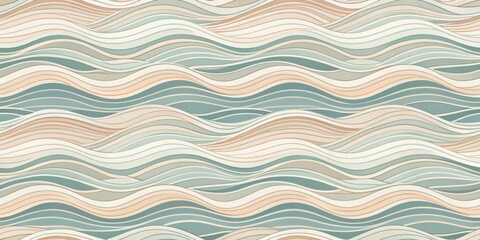 Abstract Coastal Wave Pattern Design Featuring Serene Color Palette of Soft Blues, Sands, and Creams