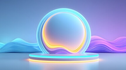 Abstract 3D Render Neon Blue and Purple Background with Circular Display