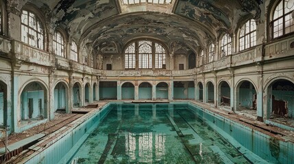 Obraz premium Abandoned Aqua Palace: Echoes of a Bygone Era