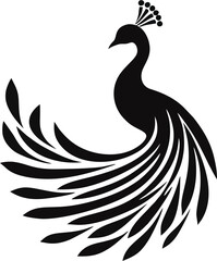 Elegant Peacock Logo Vector - Minimalist Black & White Feather Emblem - Royalty-Free Branding Symbol