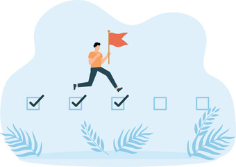 Progression from start to success, development or improvement, progress and win competition, tasks completion to finish project
