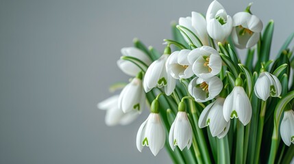 Winter flower arrangement close-up on a light blue backdrop with writing space, Generative AI.