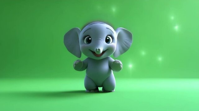 Cute 3D elephant dancing against a green screen