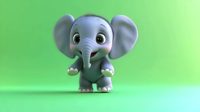 Cute 3D elephant dancing against a green screen