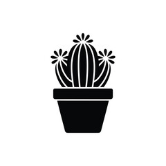 Obraz premium Black Silhouette of Blooming Cactus in Pot, Illustration for Prints and Design