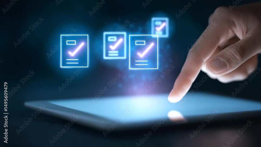 Poster futuristic holographic interface showcasing advanced identity verification and security features.