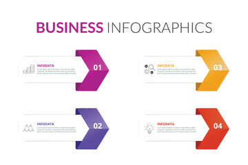 4 points template infographic outline style with 4 point step template with sharp rectangle shape with vertical badge on arrow for slide presentation