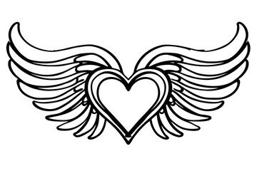 Fototapeta premium Minimal heart with wings illustration in line art