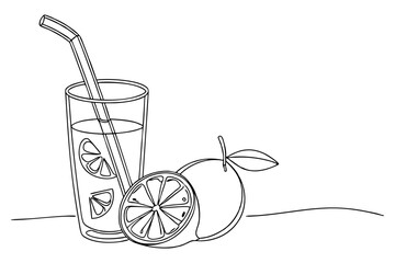 Glass of lemon water minimal line drawing
