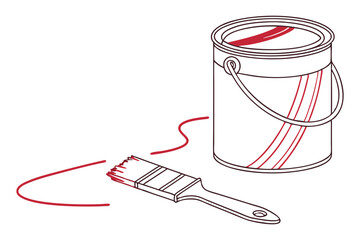 Line drawing of paint can with brush illustration