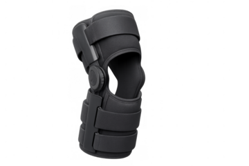 Knee support brace isolated on transparent background, medical orthopedic device