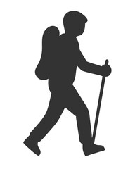 Hiker Silhouette, Outdoor Adventure Pose, Hiking Trail Illustration, Mountain Explorer Art, On Transparent Background