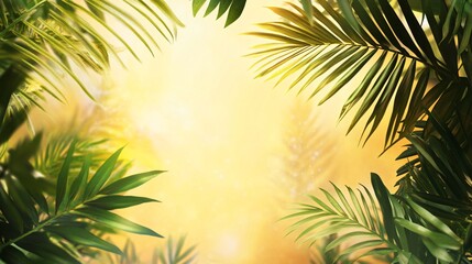 Fototapeta premium Serene Tropical Scene Palm Tree with Sunlight on Sky providing Copy Space