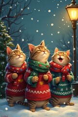 Christmas Cat Choir Festive Felines Singing Carols in the Snow