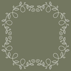 Floral curling frame. Decorative nature swirling background with leaves.