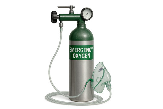 Emergency oxygen tank with mask and transparent background