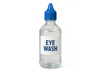 Eye wash solution in a plastic bottle with transparent background