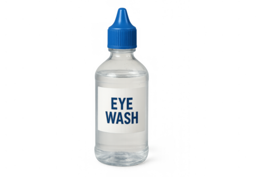 Eye wash solution in a plastic bottle with transparent background