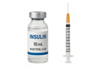 Insulin vial and syringe ready for injecting on transparent background