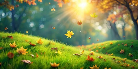 Autumnal Bliss Golden Leaves Dancing on a Sunlit Hillside, a Serene Fall Scene