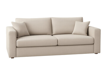 Modern beige sofa isolated on transparent background with two pillows
