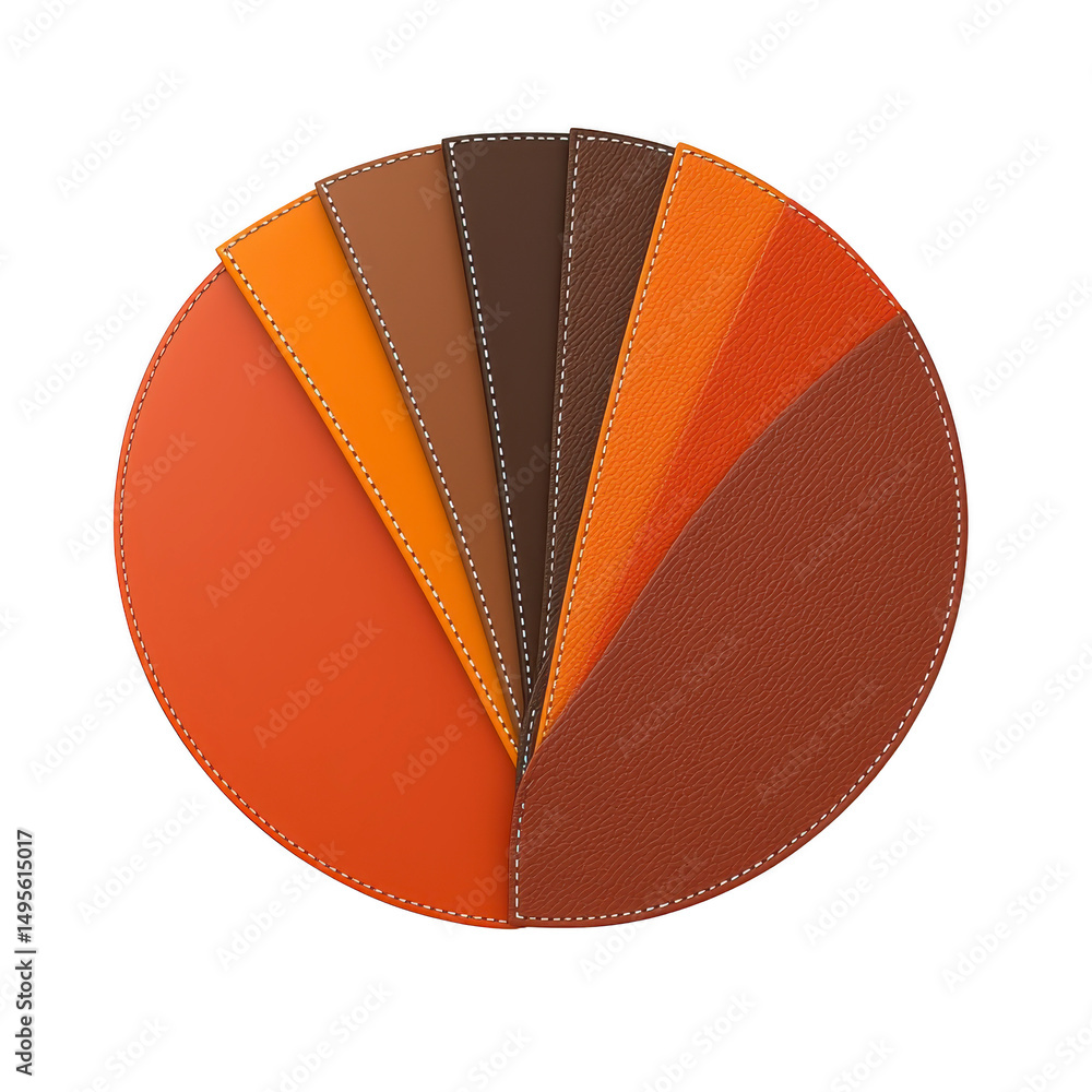 Poster pie chart with segments various shades of orange and brown, resembling leather textures, is displaye