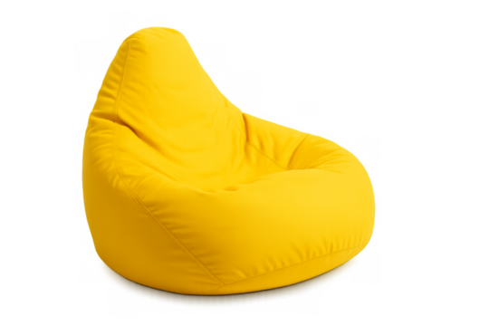 Yellow beanbag chair isolated on transparent background for composing