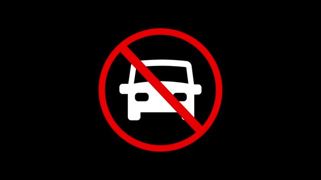 No car allowed motion graphic of automobile forbidden with a restriction sign on a dark background animated symbol