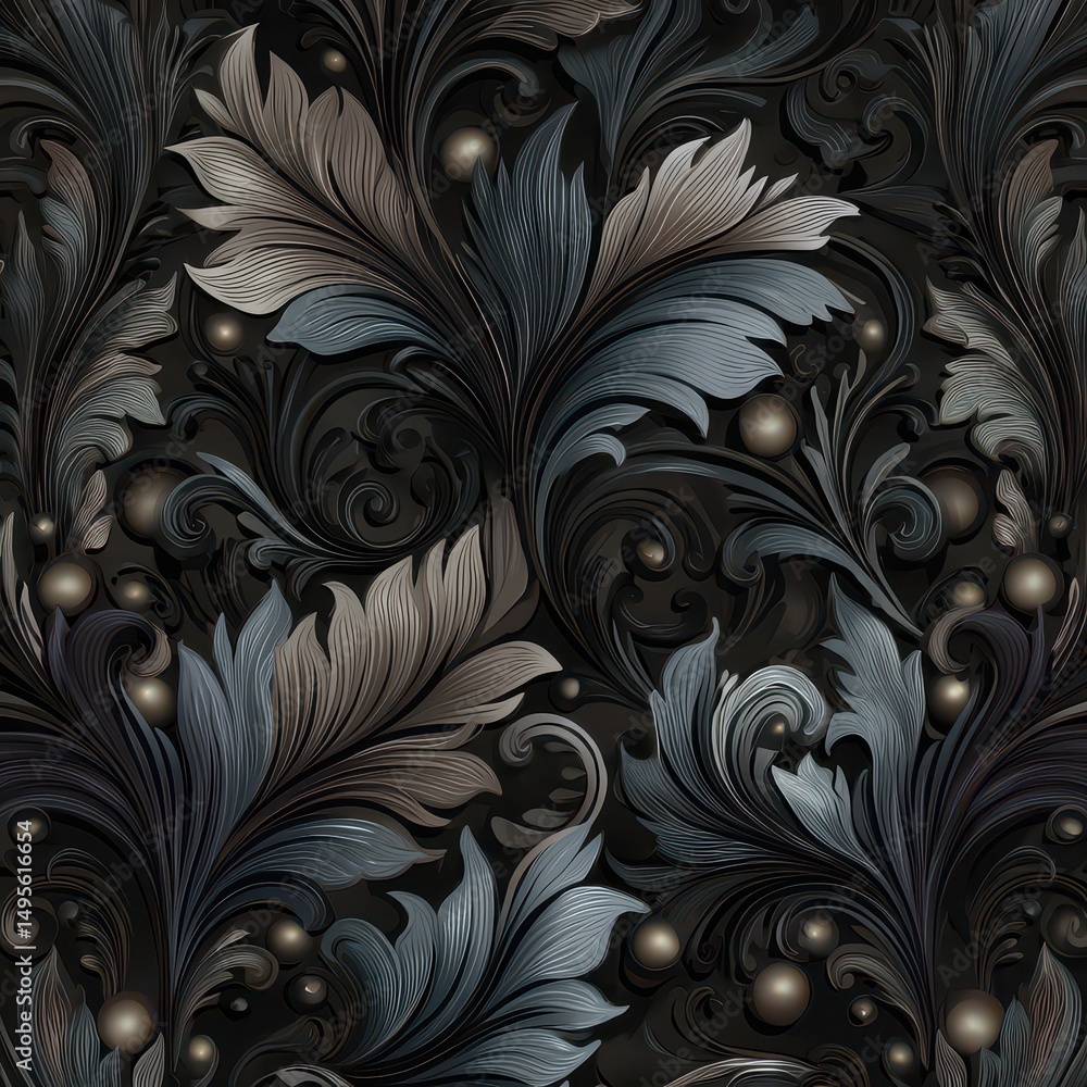 Poster elegant floral pattern with graceful swirls and rich dark background for high-quality stock usage in