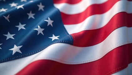 Obraz premium Close-up of rippling American flag, vibrant colors, veterans day, white, patriotic symbol