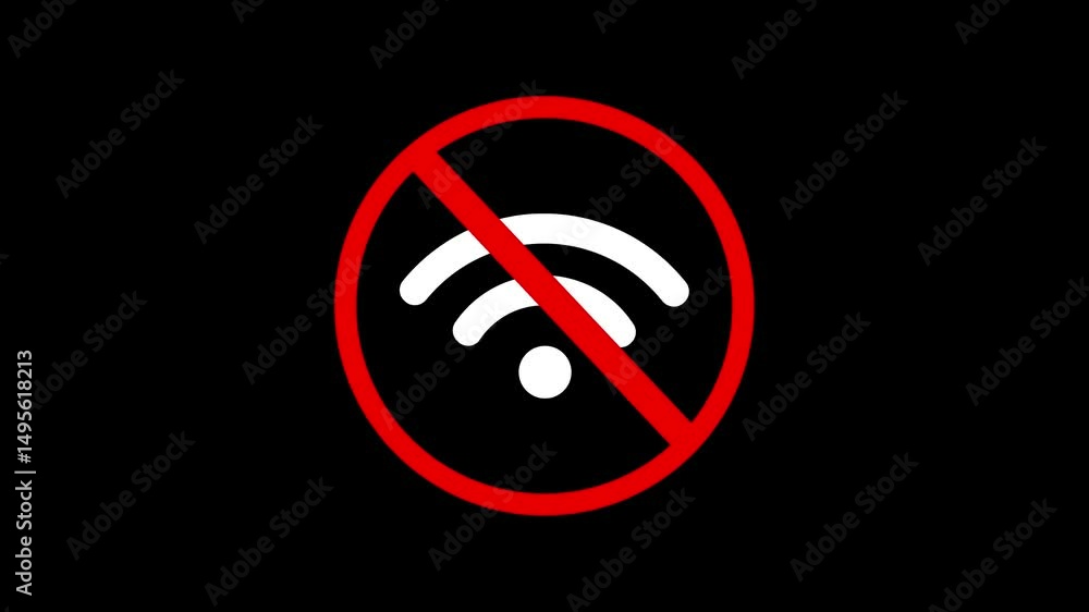 Poster no wireless signal motion graphic of disconnected wifi internet connection with a restriction sign o