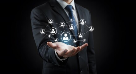Businessman holding Network of Connections  Strategic Partnerships and Global Networking for Business Success