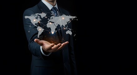 Businessman Holding Global Network  A Vision of International Connectivity and Digital Business Expansion in the Modern World