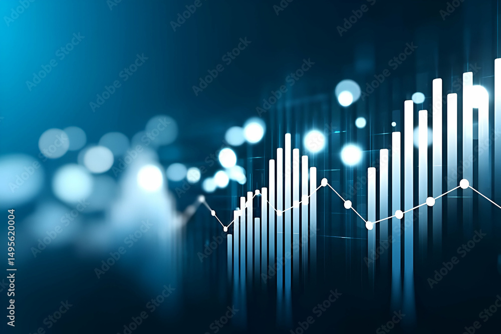 Poster abstract digital background showing financial growth with rising graphs and glowing lights, ideal fo