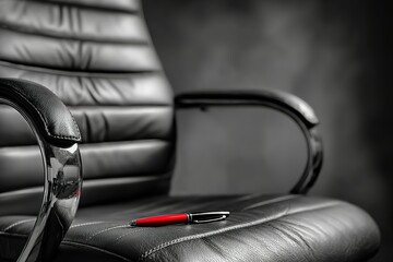 Obraz premium Office chair with a red pen resting on the seat in a modern workspace setting