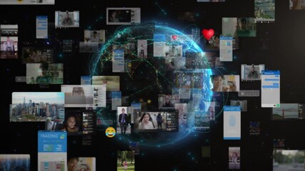 Earth Cities Illuminated At Night, Depicting A Global Network Of Social Media, Influencers, Emojis And Technology Connecting People Across The Globe With Futuristic Interface.
 - Powered by Adobe