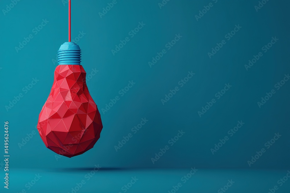 Poster colorful geometric light bulb hanging on a blue background in a modern design setting with a minimal