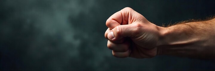 A single fist clenches tightly, knuckles white against a stark, blurred background, conveying raw, uncontrolled rage and frustration  ,  clenched,  wrath,  passion