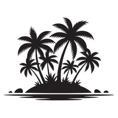 Fototapeta premium Tropical island with trees, Vector black silhouette. with white background