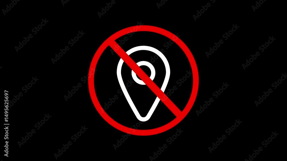 Poster no map pointer motion graphic of gps signal lost with a restriction sign on a dark background animat