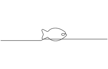 Salmon fish in One continuous line drawing. Fresh seafood in linear sketch style, Fish line background. One continuous line drawing of fish. Vector illustration. Fish symbol.